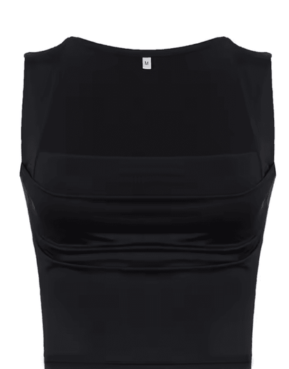 Womens Square Neck Low Cut Camisole Pleated Slim Fit Summer Top