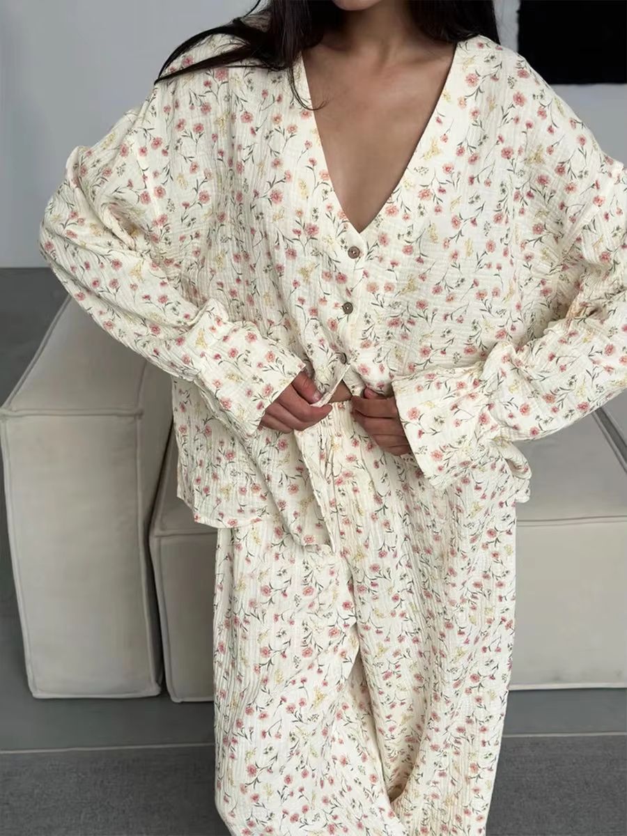 Muzuleva 100% Cotton Printed Cardigan Pajama Set for Women