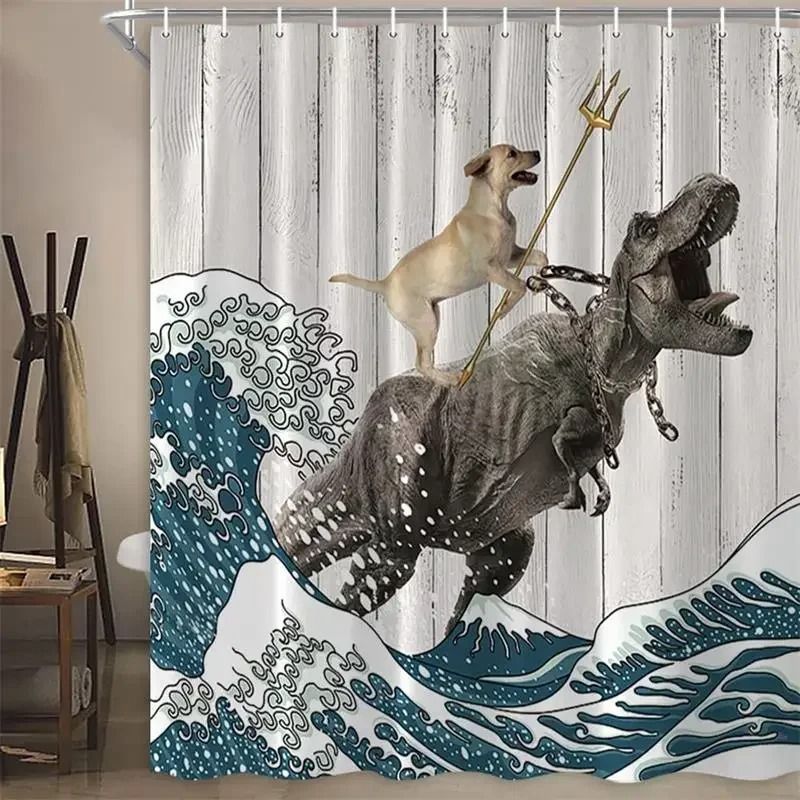 Creative Kids "Cat Riding Dinosaur" Shower Curtain