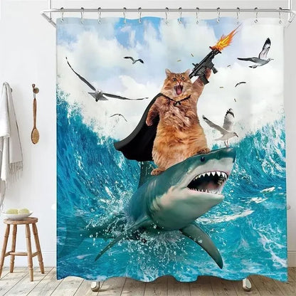 Creative Kids "Cat Riding Dinosaur" Shower Curtain
