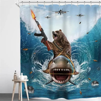 Creative Kids "Cat Riding Dinosaur" Shower Curtain