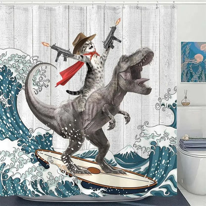 Creative Kids "Cat Riding Dinosaur" Shower Curtain