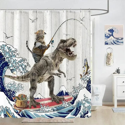 Creative Kids "Cat Riding Dinosaur" Shower Curtain