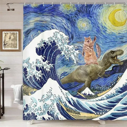 Creative Kids "Cat Riding Dinosaur" Shower Curtain