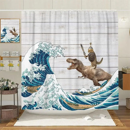 Creative Kids "Cat Riding Dinosaur" Shower Curtain