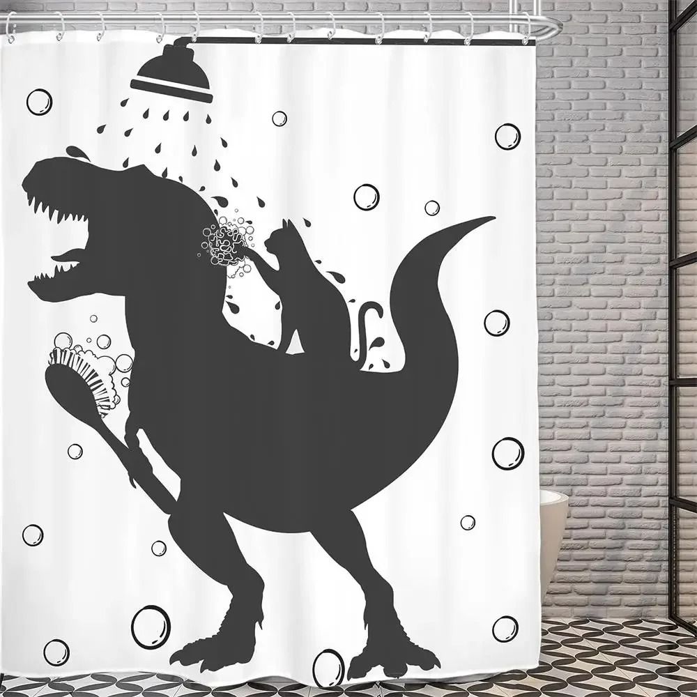 Creative Kids "Cat Riding Dinosaur" Shower Curtain