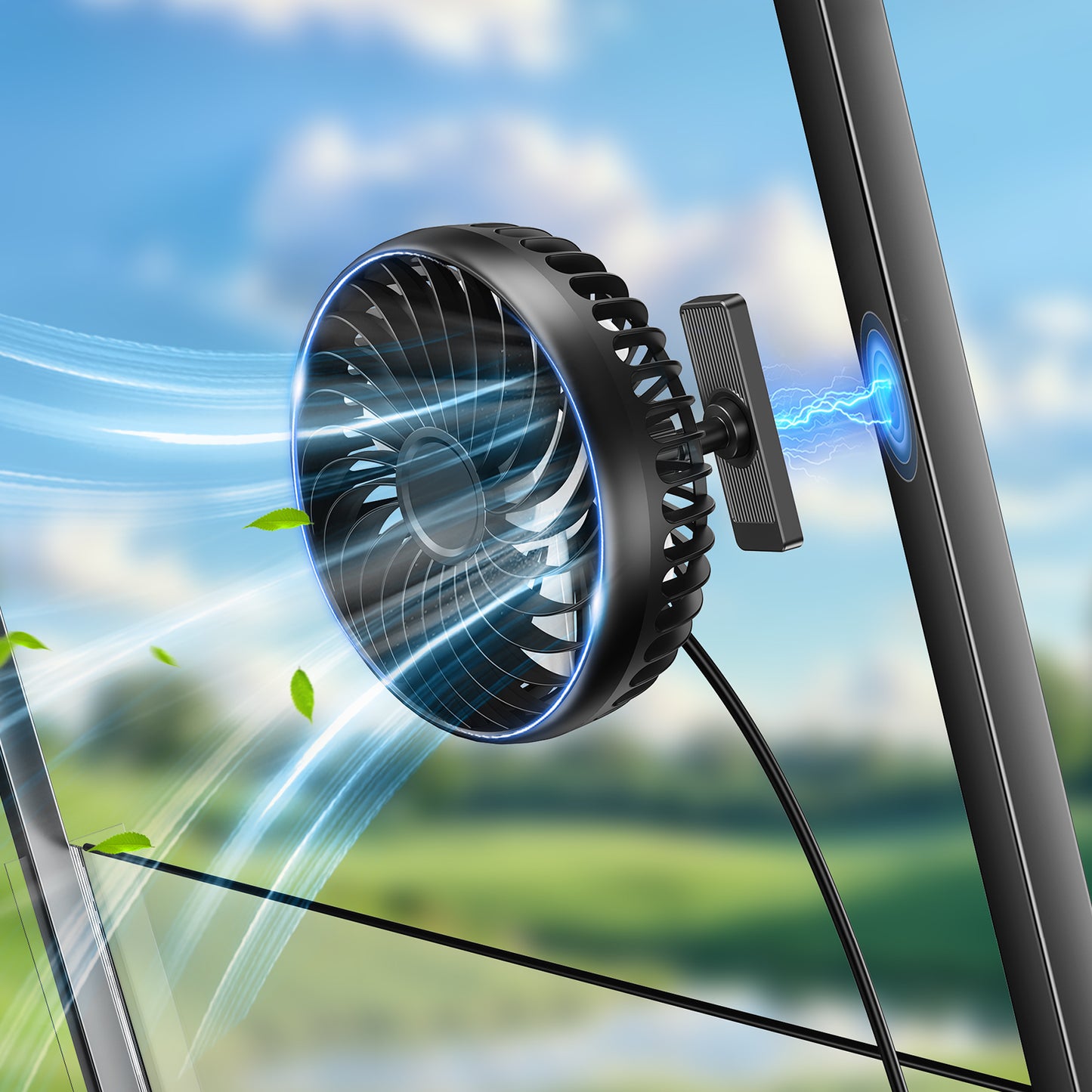Magnetic USB Golf Cart Fan with 3-Speed Cooling & 360° Rotation for Outdoor Adventures
