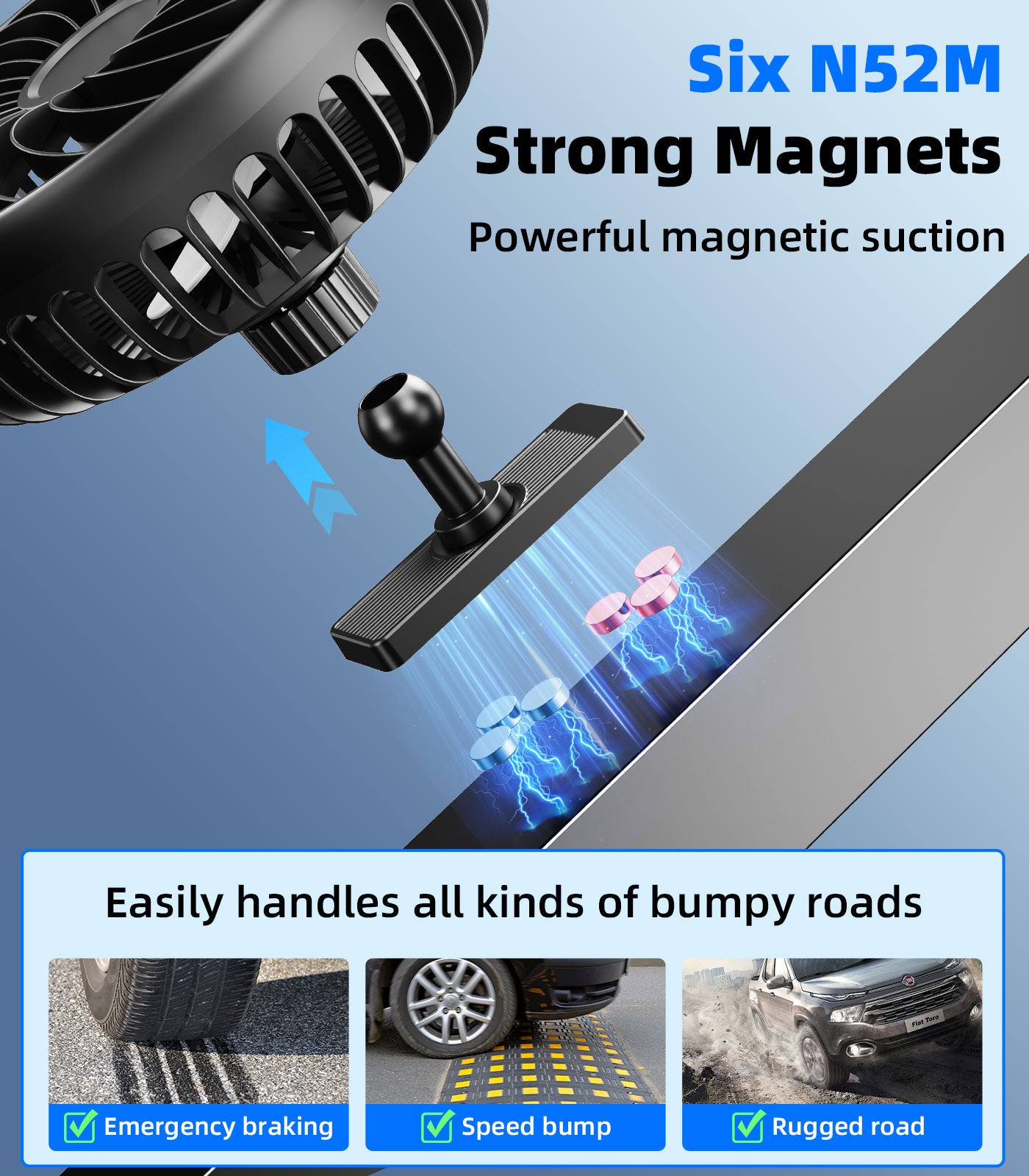 Magnetic USB Golf Cart Fan with 3-Speed Cooling & 360° Rotation for Outdoor Adventures