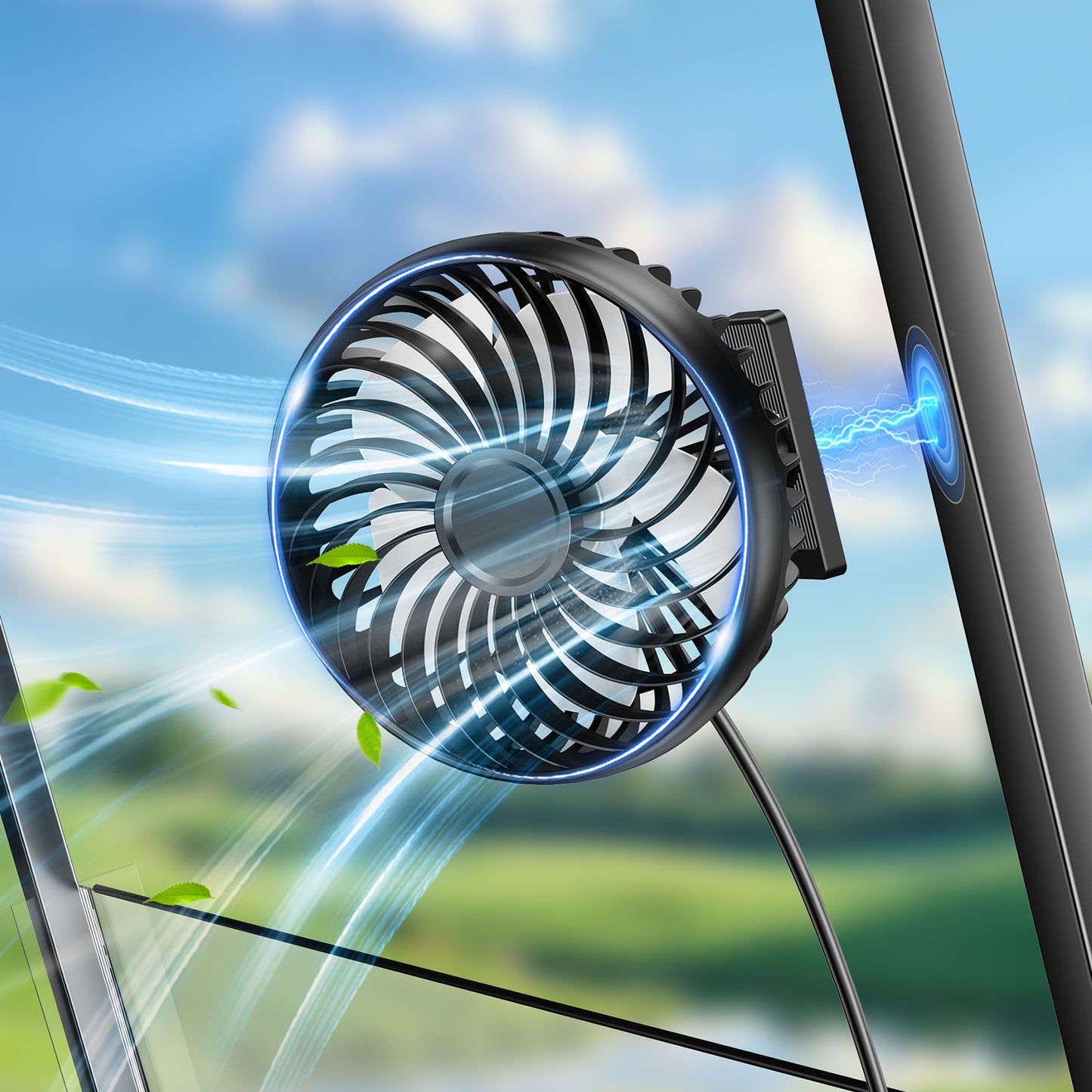 Magnetic USB Golf Cart Fan with 3-Speed Cooling & 360° Rotation for Outdoor Adventures