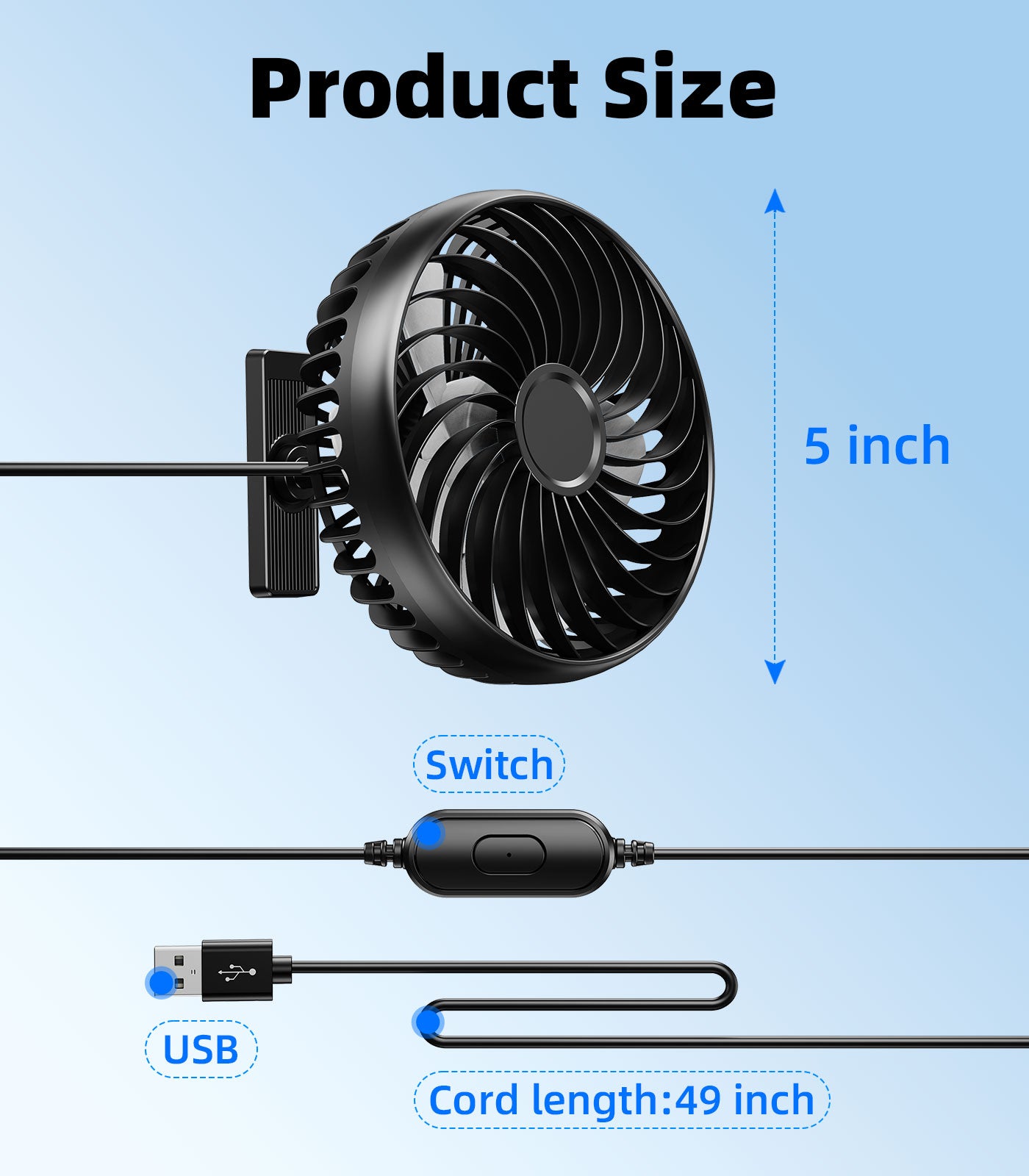 Magnetic USB Golf Cart Fan with 3-Speed Cooling & 360° Rotation for Outdoor Adventures