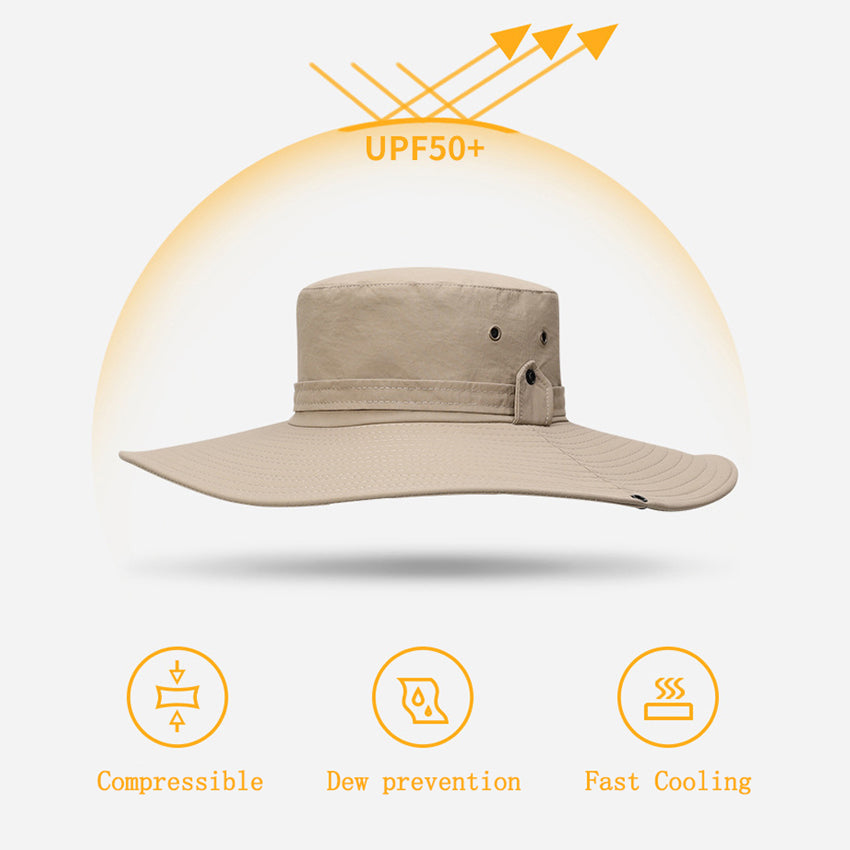 Summer Cowboy Hat, Mesh Breathable Anti UV, Men Outdoor Fishing Hiking, Wide Brim Sun Cap