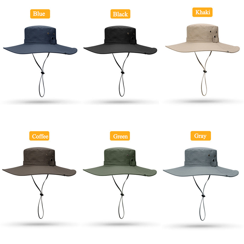 Summer Cowboy Hat, Mesh Breathable Anti UV, Men Outdoor Fishing Hiking, Wide Brim Sun Cap