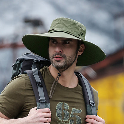 Summer Cowboy Hat, Mesh Breathable Anti UV, Men Outdoor Fishing Hiking, Wide Brim Sun Cap