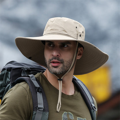 Summer Cowboy Hat, Mesh Breathable Anti UV, Men Outdoor Fishing Hiking, Wide Brim Sun Cap
