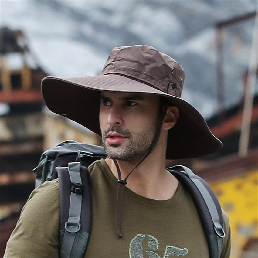 Summer Cowboy Hat, Mesh Breathable Anti UV, Men Outdoor Fishing Hiking, Wide Brim Sun Cap