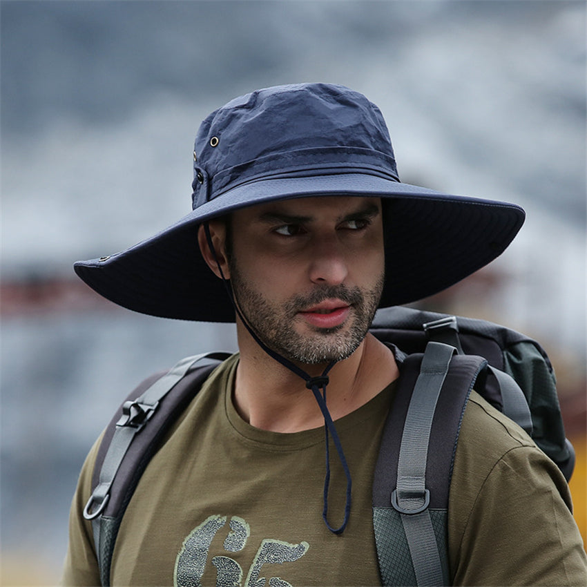 Summer Cowboy Hat, Mesh Breathable Anti UV, Men Outdoor Fishing Hiking, Wide Brim Sun Cap