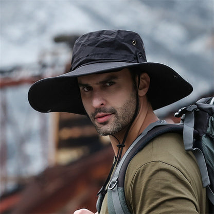 Summer Cowboy Hat, Mesh Breathable Anti UV, Men Outdoor Fishing Hiking, Wide Brim Sun Cap