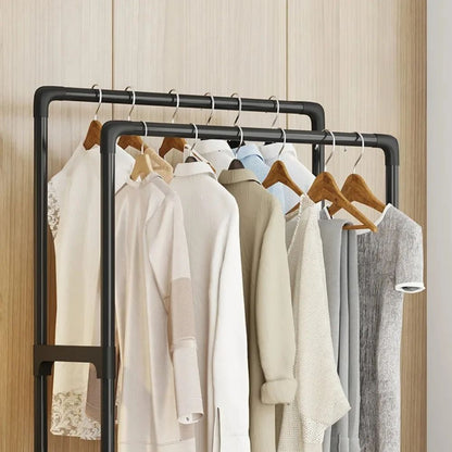 UrbanGlide Double Pole Coat Rack with Shelves – Rolling Entryway Garment Rack with Multi-Layer Storage