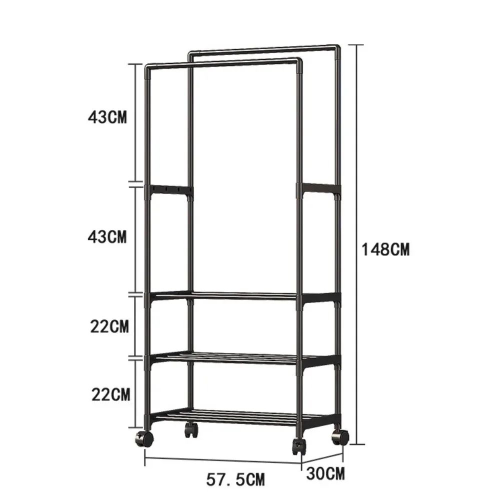 UrbanGlide Double Pole Coat Rack with Shelves – Rolling Entryway Garment Rack with Multi-Layer Storage