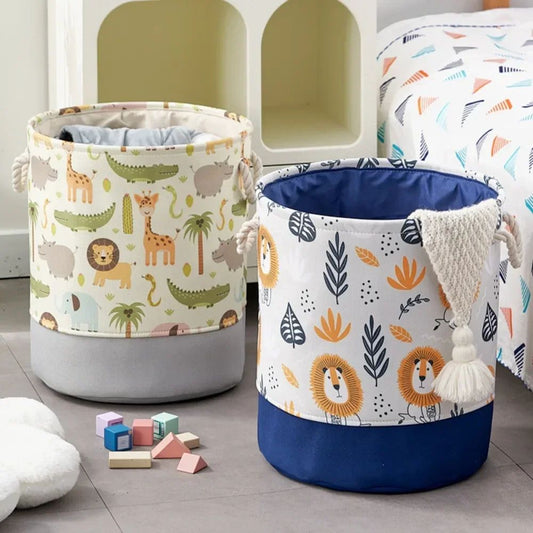 CuteNest Cartoon Toy Storage Basket – Collapsible Drawstring Fabric Organizer Bin