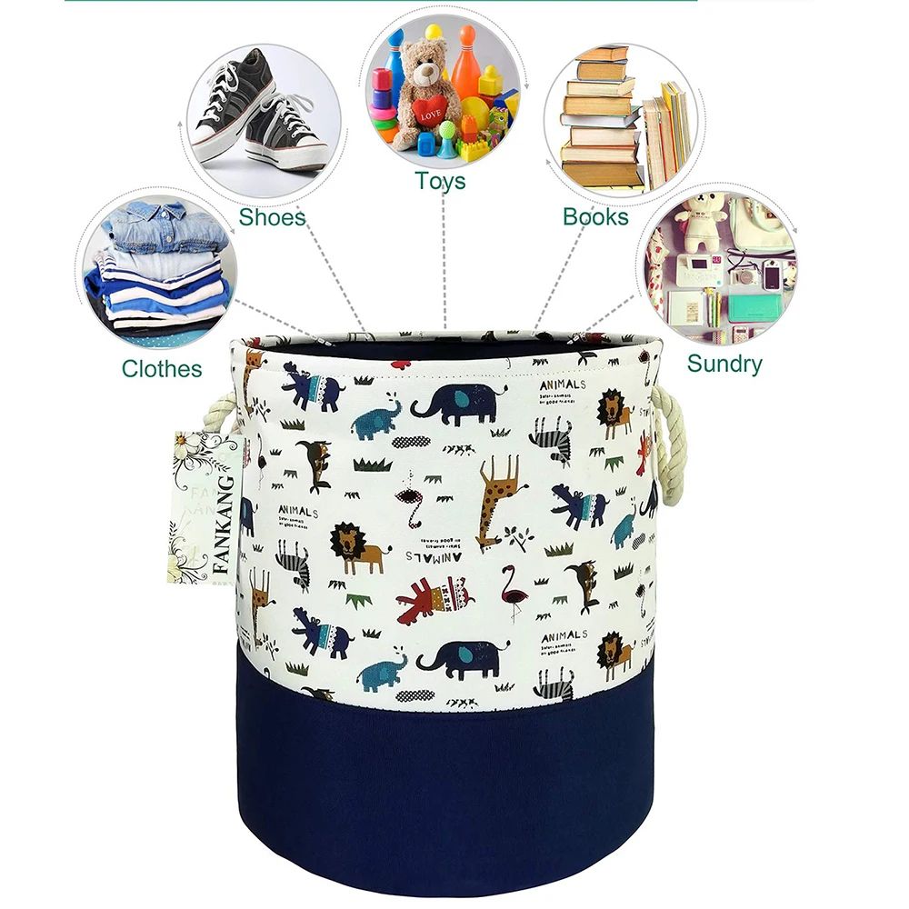 CuteNest Cartoon Toy Storage Basket – Collapsible Drawstring Fabric Organizer Bin