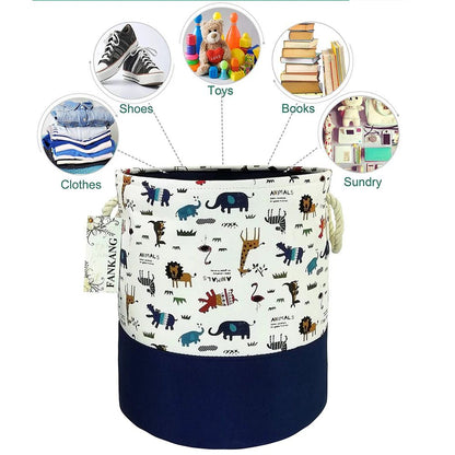 CuteNest Cartoon Toy Storage Basket – Collapsible Drawstring Fabric Organizer Bin