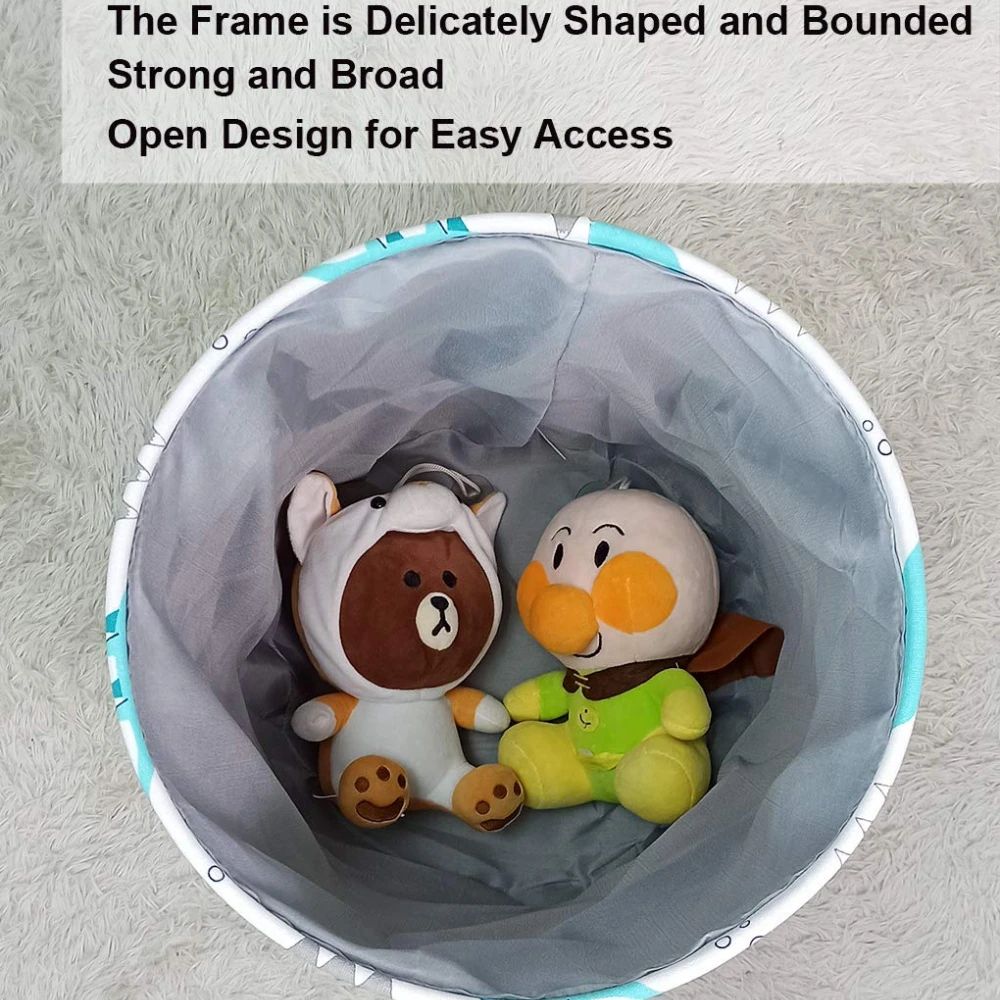 CuteNest Cartoon Toy Storage Basket – Collapsible Drawstring Fabric Organizer Bin