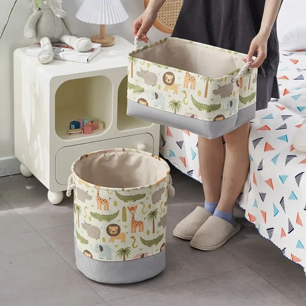 CuteNest Cartoon Toy Storage Basket – Collapsible Drawstring Fabric Organizer Bin