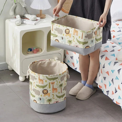 CuteNest Cartoon Toy Storage Basket – Collapsible Drawstring Fabric Organizer Bin