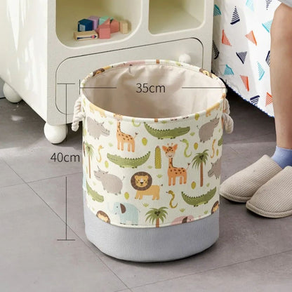 CuteNest Cartoon Toy Storage Basket – Collapsible Drawstring Fabric Organizer Bin