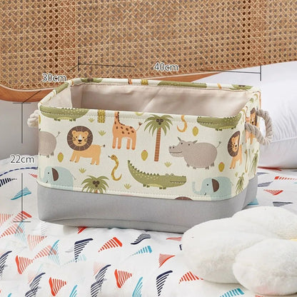 CuteNest Cartoon Toy Storage Basket – Collapsible Drawstring Fabric Organizer Bin