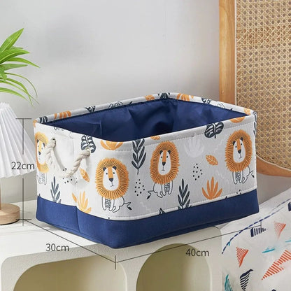 CuteNest Cartoon Toy Storage Basket – Collapsible Drawstring Fabric Organizer Bin