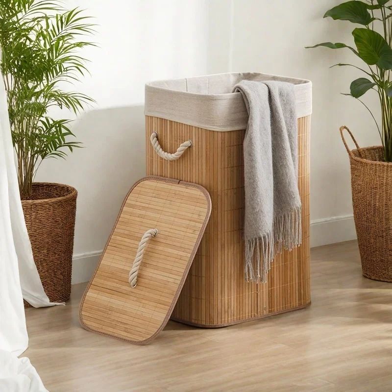 Foldable Bamboo Laundry & Storage Basket – Large Capacity Organizer for Bedroom & Bathroom