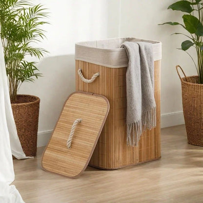 Foldable Bamboo Laundry & Storage Basket – Large Capacity Organizer for Bedroom & Bathroom