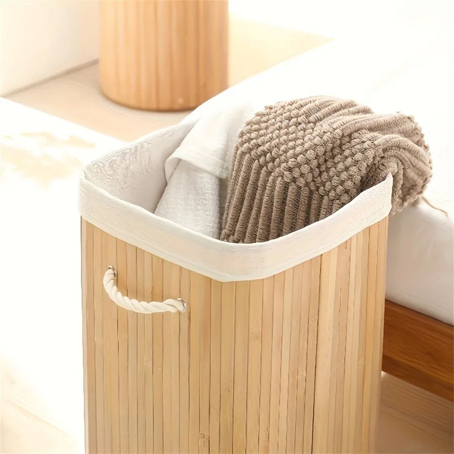Foldable Bamboo Laundry & Storage Basket – Large Capacity Organizer for Bedroom & Bathroom