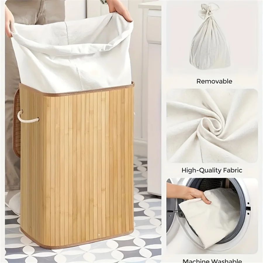 Foldable Bamboo Laundry & Storage Basket – Large Capacity Organizer for Bedroom & Bathroom