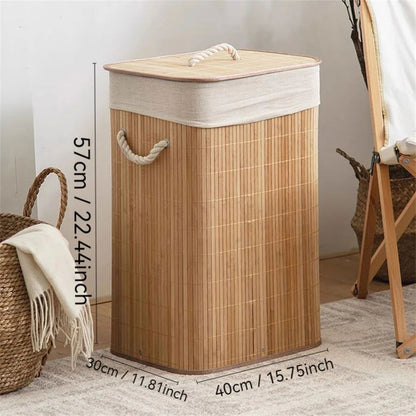 Foldable Bamboo Laundry & Storage Basket – Large Capacity Organizer for Bedroom & Bathroom
