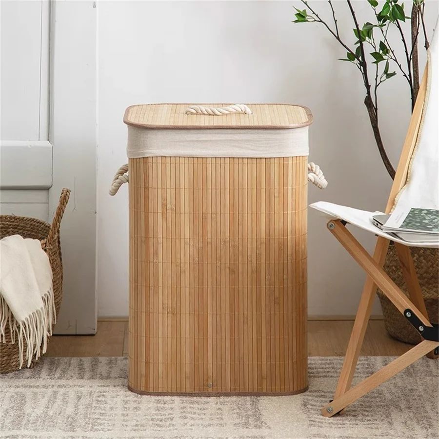 Foldable Bamboo Laundry & Storage Basket – Large Capacity Organizer for Bedroom & Bathroom