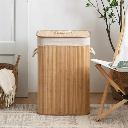 Foldable Bamboo Laundry & Storage Basket – Large Capacity Organizer for Bedroom & Bathroom