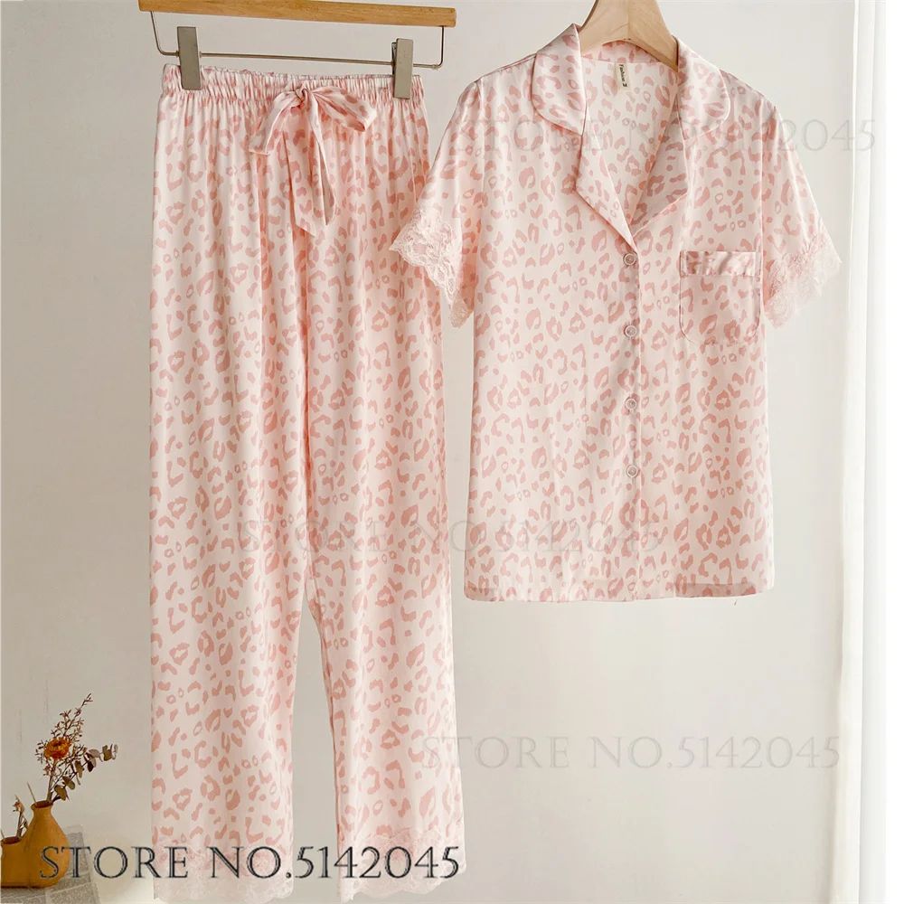Women Floral Print Satin Pajama Set with Loose Top and Trousers