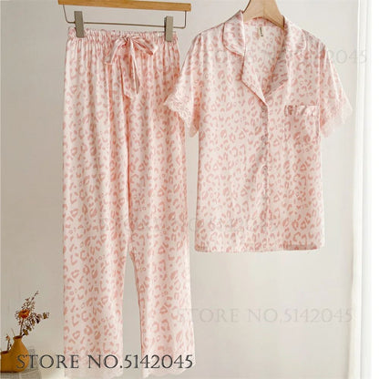 Women Floral Print Satin Pajama Set with Loose Top and Trousers