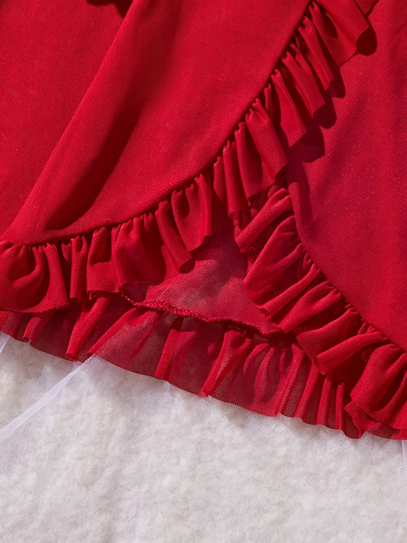 Women Red Lace Nightdress Set with Sheer V Neck Cami and Panties