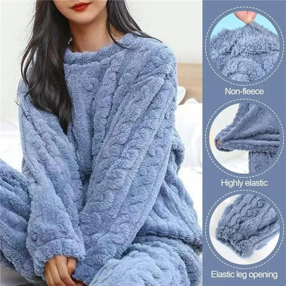 Women Soft Coral Velvet Jacquard Winter Pajama Set