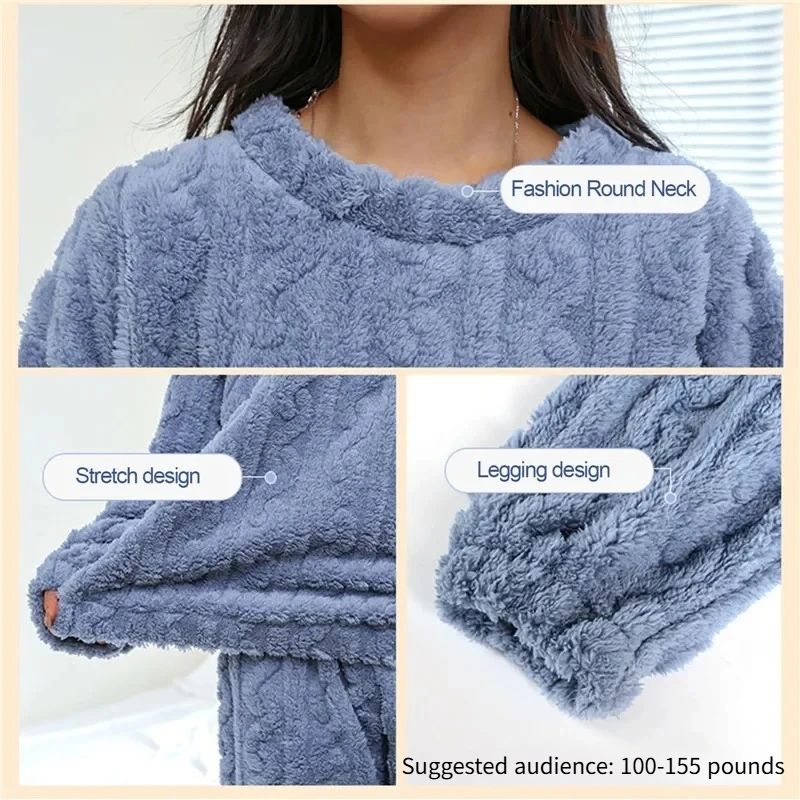 Women Soft Coral Velvet Jacquard Winter Pajama Set