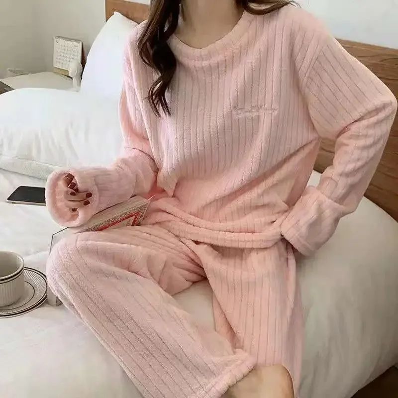 Women Soft Coral Velvet Jacquard Winter Pajama Set