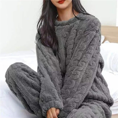 Women Soft Coral Velvet Jacquard Winter Pajama Set