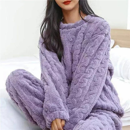 Women Soft Coral Velvet Jacquard Winter Pajama Set