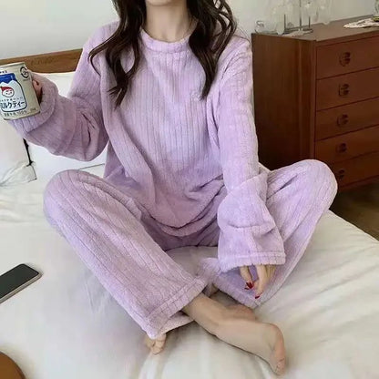 Women Soft Coral Velvet Jacquard Winter Pajama Set