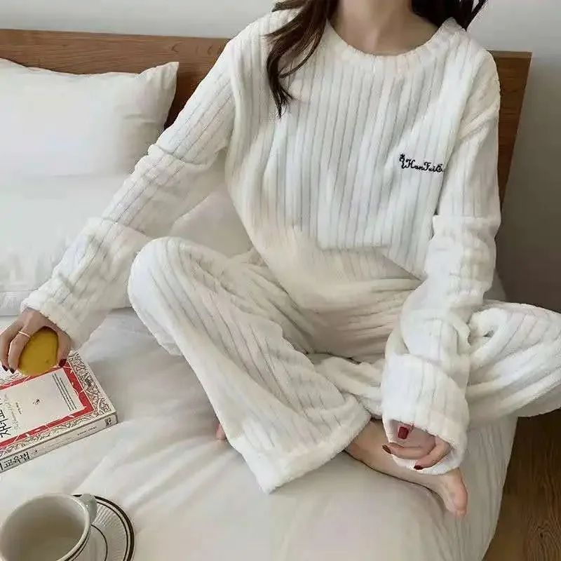 Women Soft Coral Velvet Jacquard Winter Pajama Set