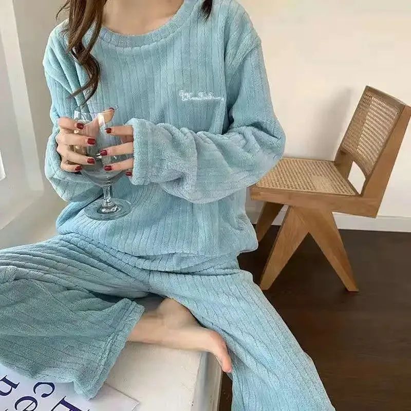 Women Soft Coral Velvet Jacquard Winter Pajama Set